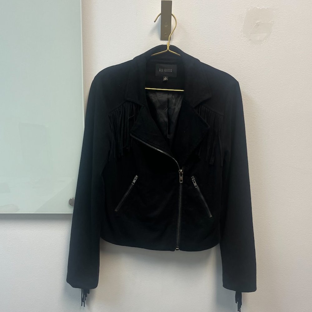 Blu Pepper Black Suede Fringe Motorcycle Jacket